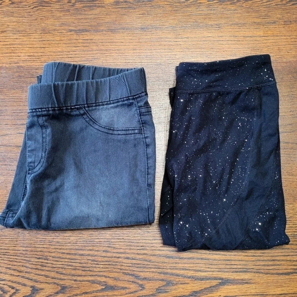 Bundle/Lot of 2 Girls Black Glitter Capri Pants and Black Jeans Size Girl's 16